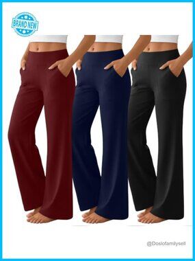 3 Pack Wide Leg Yoga Pants for Women High Waisted Loose Lounge Workout Pants